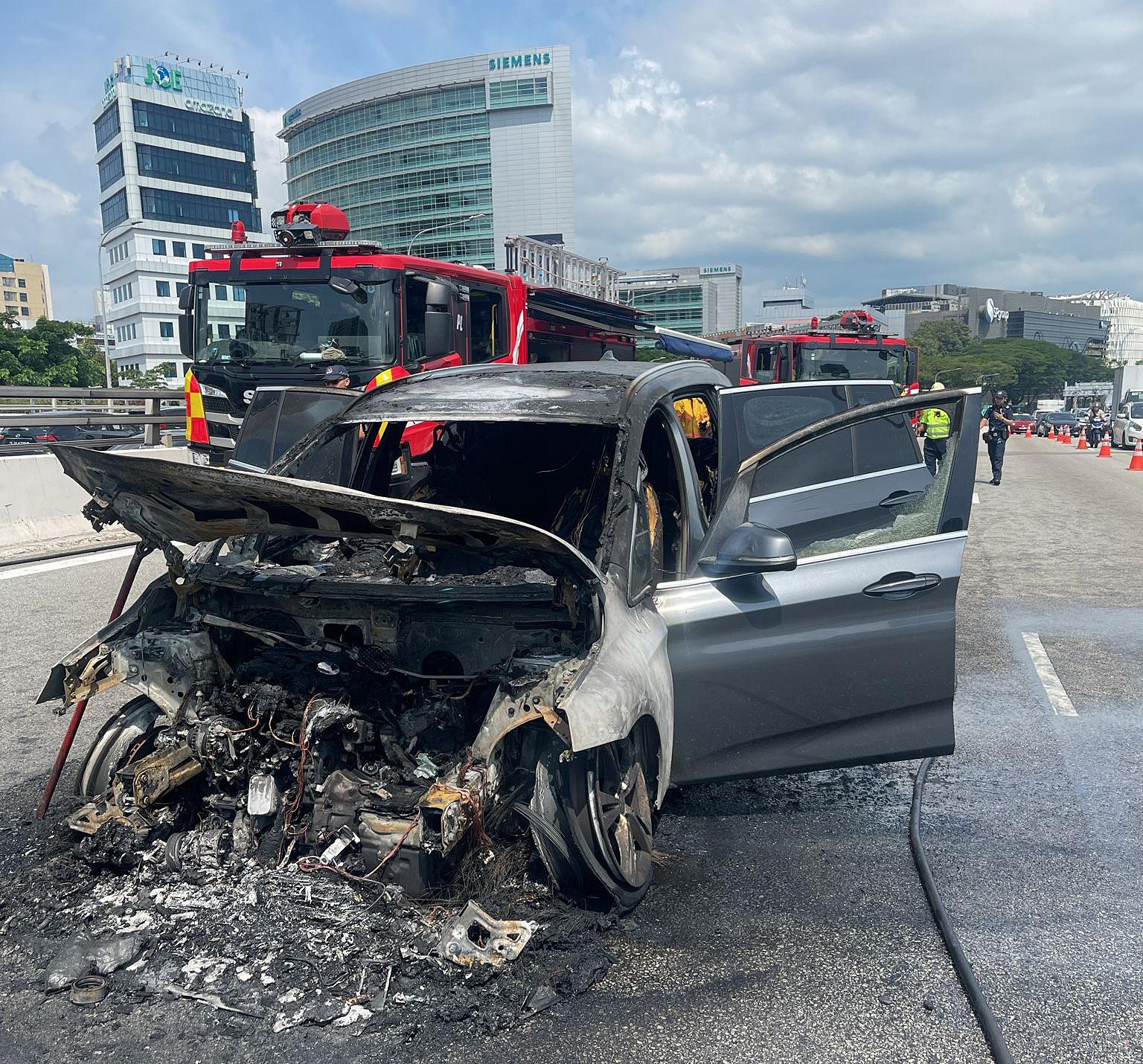 Man Assisting Police Investigations After Car Catches Fire In Accident