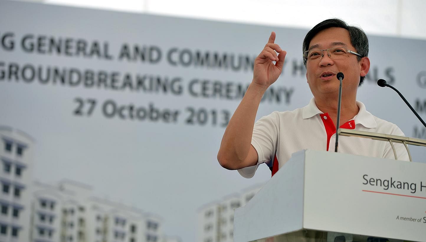 Health Minister Gan Kim Yong at the ground breaking ceremony for new Sengkang General Hospital at the open field at the cross junction of Sengkang East Way and Sengkang East Road on Oct 27, 2013. Steps to achieve better integration of care beyond hos