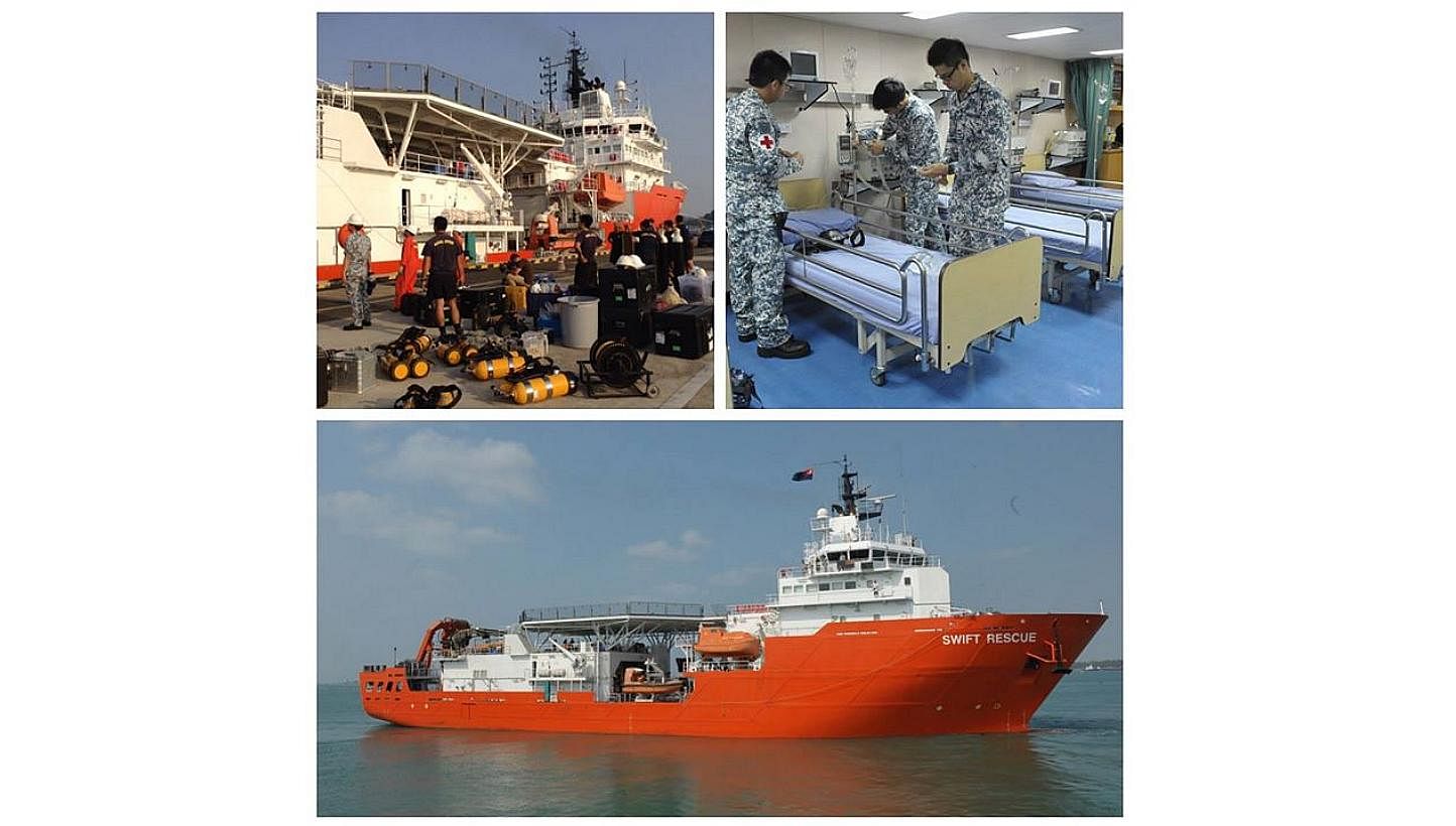 MV Swift Rescue joins the search effort for the missing Malaysian Airlines flight MH370 in the South China Sea. -- PHOTO: SINGAPORE NAVY VIA FACEBOOK