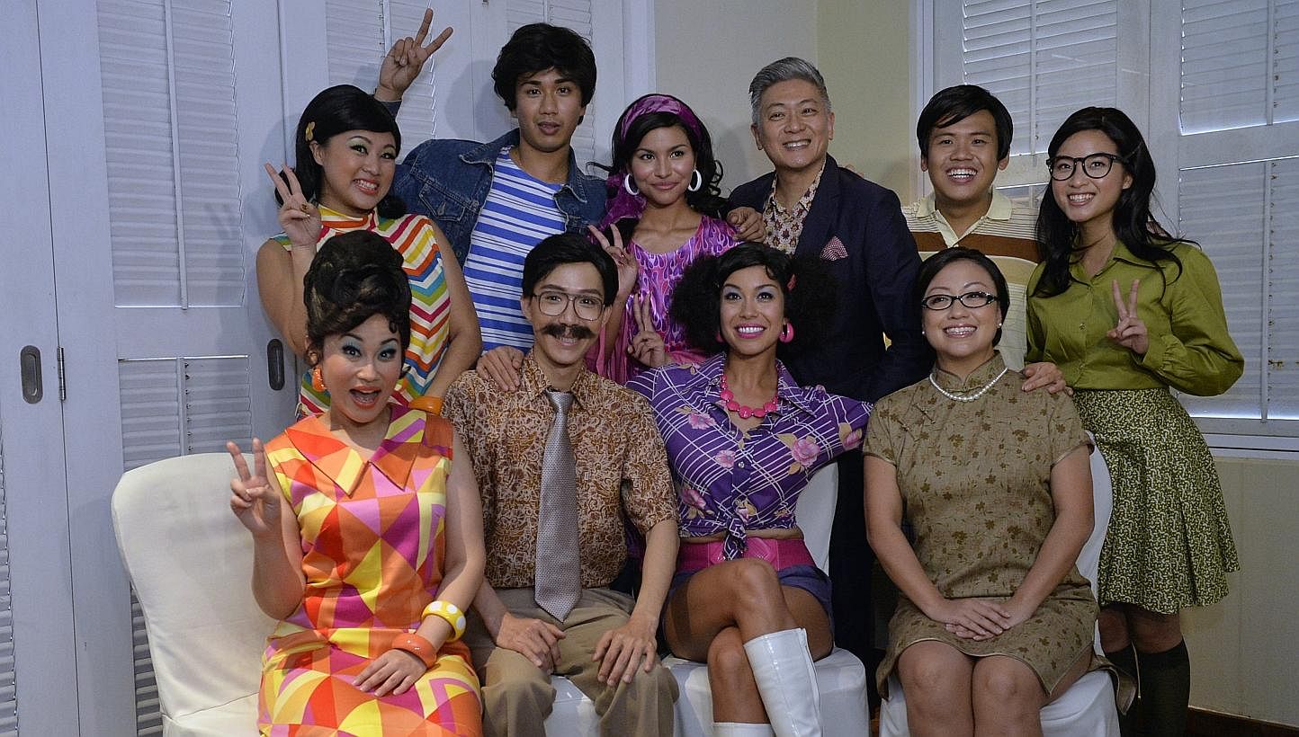 It is a Singapore Idol reunion of sorts between ex-judge Dick Lee and Idol alumni Tabitha Nauser and Joakim Gomez in the upcoming revival of 70s musical comedy Hotpants. -- ST PHOTO: DESMOND FOO
