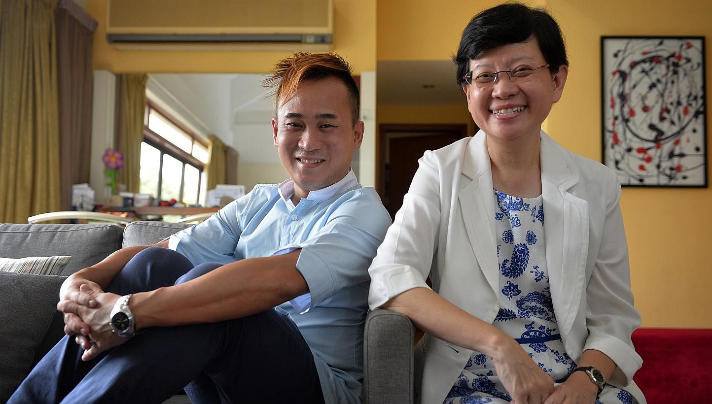 Mrs Chua Yen Ching, 55, with her former NorthLight School student Jerry Ong, 35. He remains grateful to his ex-principal for helping him turn his life around.