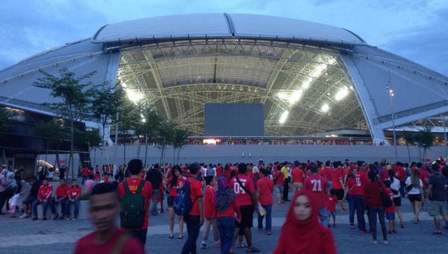 The Sports Hub dome shines bright before the start of the Causeway Clasico. -- PHOTO: @STSPORTSDESK/TWITTER