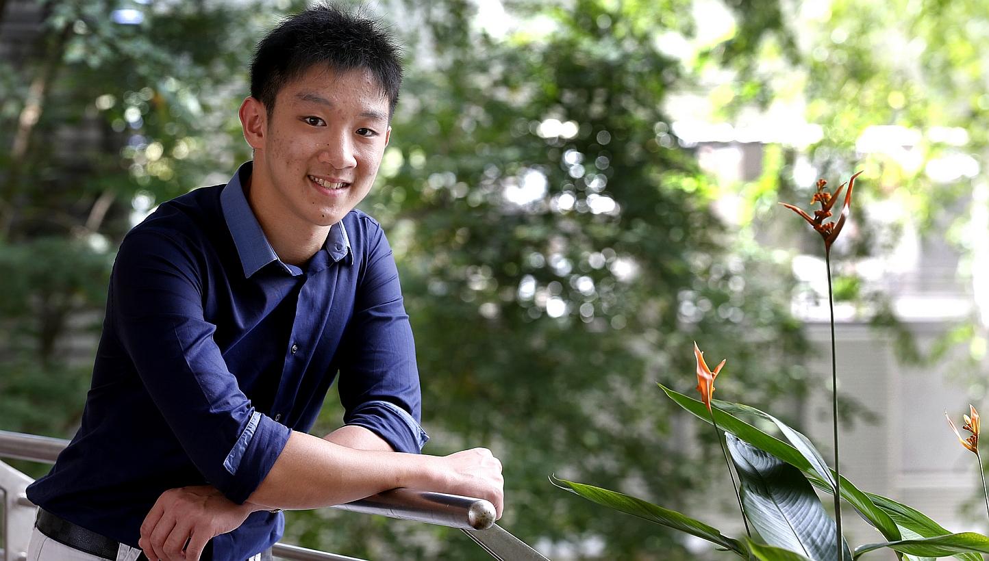 ACS (I) student Seah Jun Jie, 18, who scored a perfect 45, switched from the Express stream to the Integrated Programme (IP) in Secondary 3. -- ST PHOTO: LAU FOOK KONG