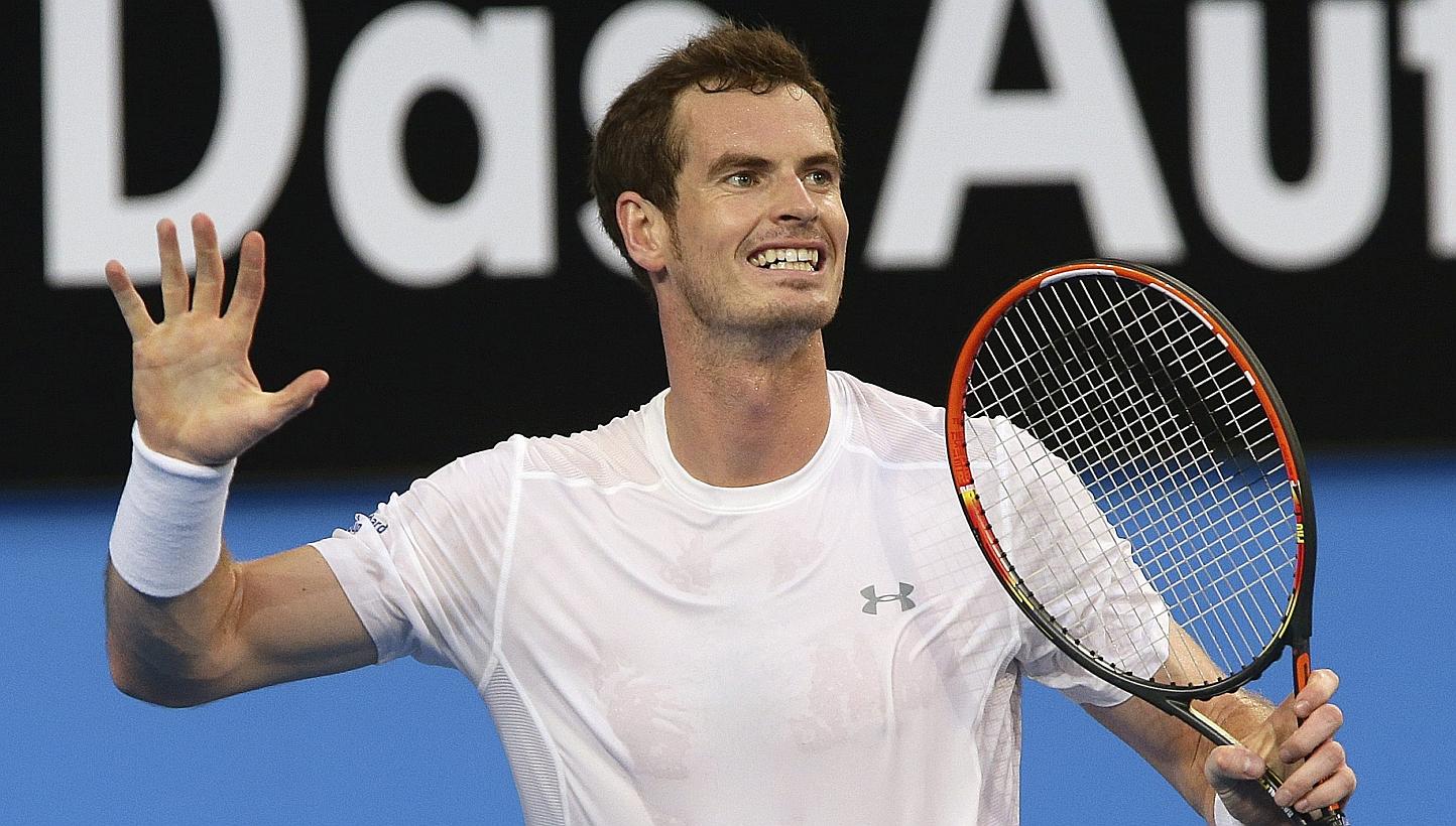 Andy Murray of Britain reacts after losing a point during his men's singles tennis match against Benoit Paire of France at the 2015 Hopman Cup in Perth on Jan 5, 2015. -- PHOTO: REUTERS