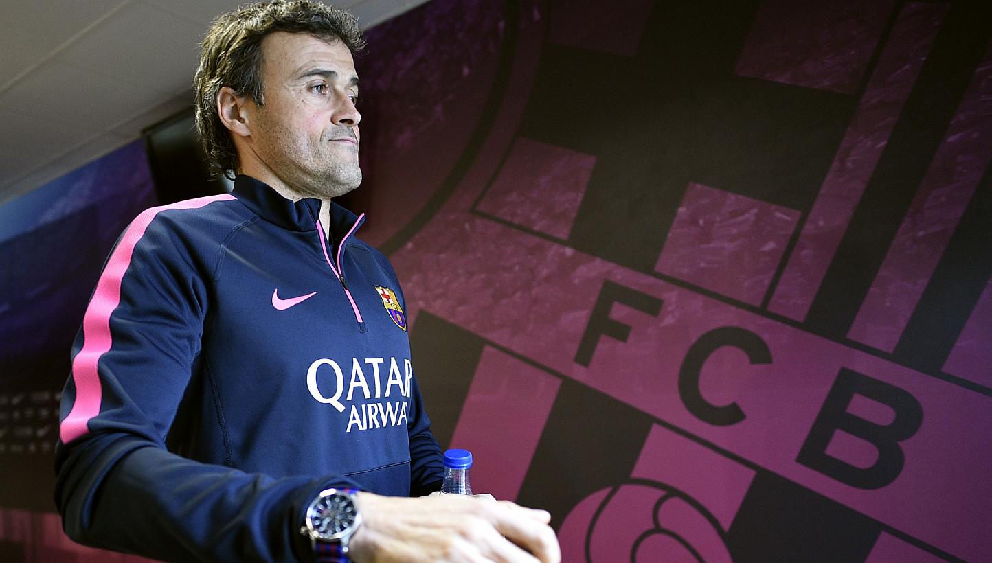 Barcelona's coach Luis Enrique Martinez arrives for a press conference at the Sports Center FC Barcelona Joan Gamper in Sant Joan Despi, near Barcelona on Jan 7, 2015. -- PHOTO: AFP 