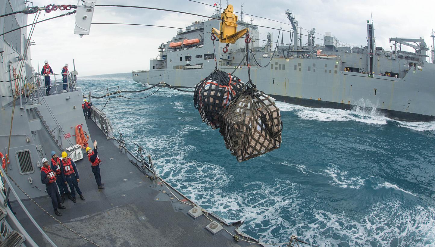 America's guided-missile destroyer USS Sampson seen in the search for parts of the ill fated AirAsia flight QZ8501 in the Java Sea. Indonesian officials expect to retrieve the crucial black box today. --PHOTO: AFP 