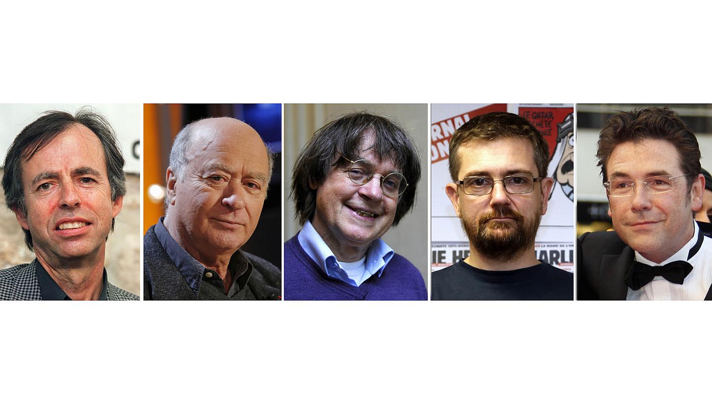 (From left) French satirical weekly Charlie Hebdo's deputy chief editor Bernard Maris and cartoonists Georges Wolinski, Jean Cabut, aka Cabu, Charb and Tignous. Gunmen who attacked the offices of Charlie Hebdo magazine in Paris had reportedly asked f