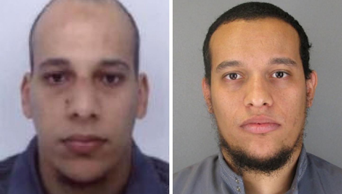 Cherif (left) and Said Kouachi (right) have been identified by French police as two of the three gunmen in the terror attack. A third gunman, Hamyd Mourad, is not pictured here. -- PHOTO: AFP/FRENCH POLICE 