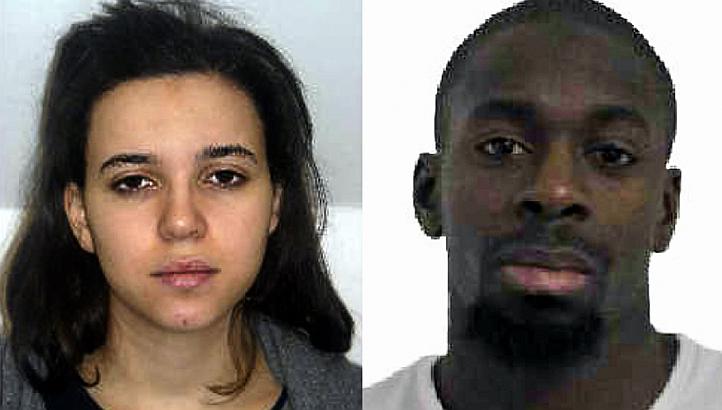 The gunman who was shot dead by Paris police after taking hostages at a Jewish supermarket on Friday (above right) phoned other people from the scene, urging them to stage further attacks, a security source said. His wife (left) is still being sought