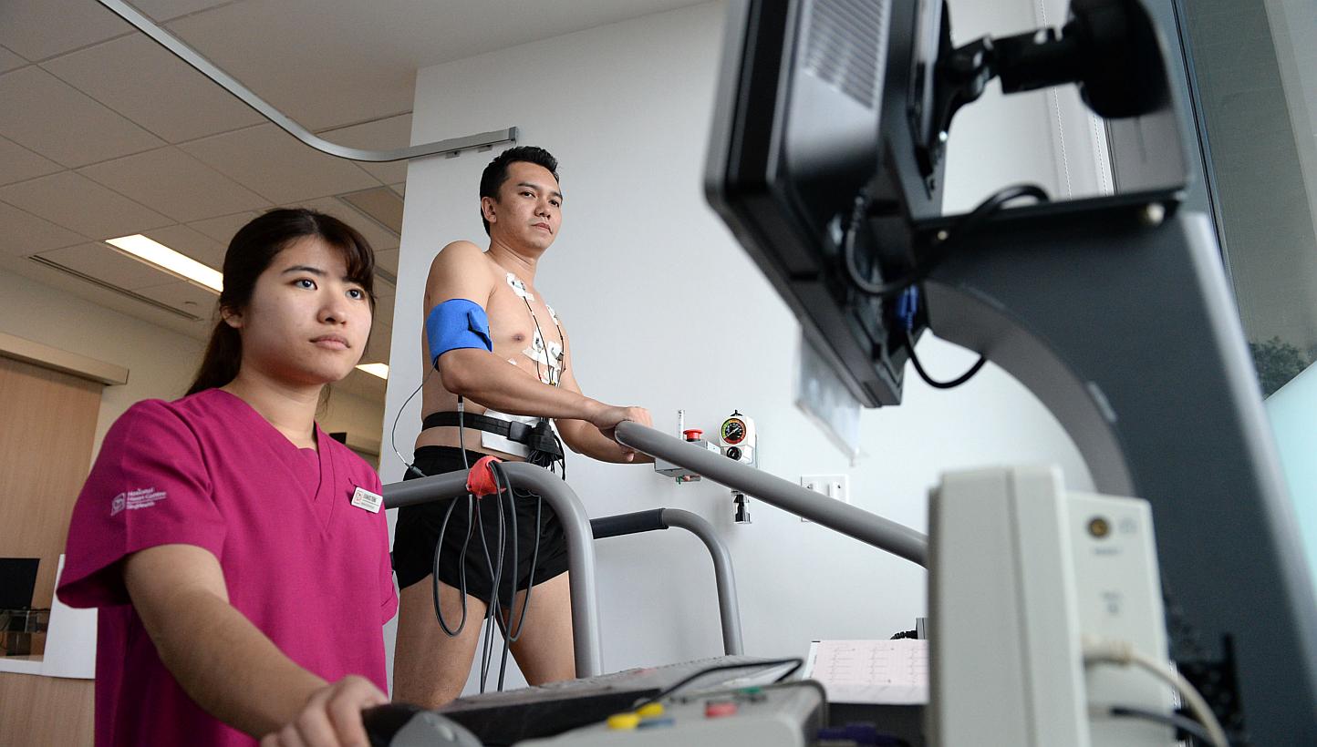 Housed within the recently-opened National Heart Centre Singapore l, the SAF heart screening centre will share state-of-art heart screening technology and have access to the Republic's leading cardiologists. -- ST PHOTO: DESMOND FOO