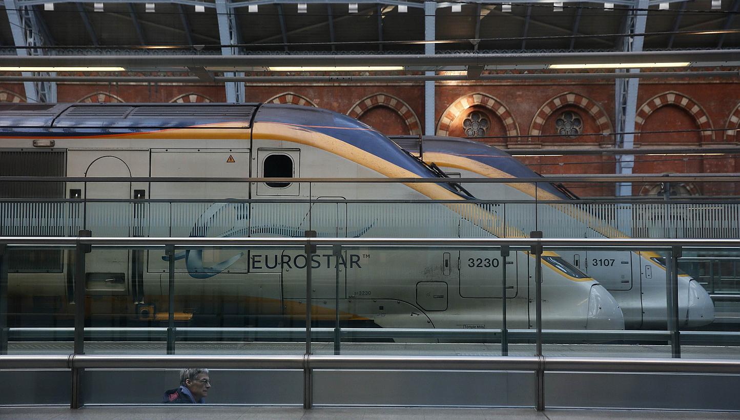 Eurostar trains stand at St Pancras International Station in London on Saturday. -- PHOTO: REUTERS