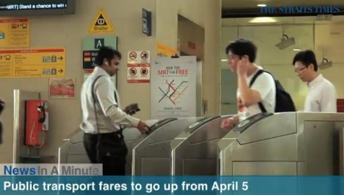 In today's News In A Minute, we look at how bus and train fares will go up by 2.8 per cent, or between 2 and 5 cents per trip, from April 5. -- SCREENGRAB FROM RAZORTV