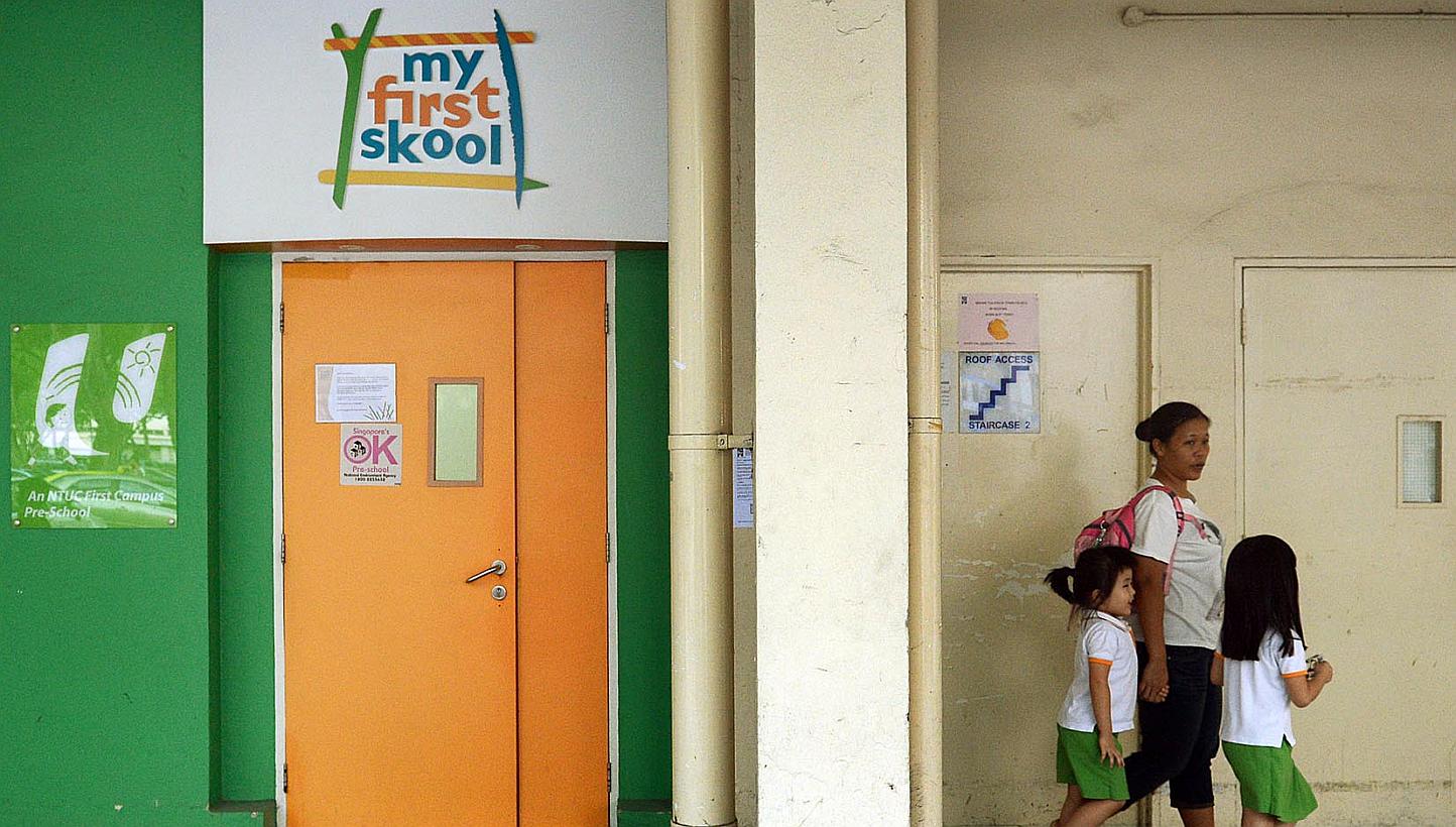 NTUC First Campus' My First Skool will be introducing a new four-hour kindergarten programme in January 2016. -- PHOTO: ST FILE