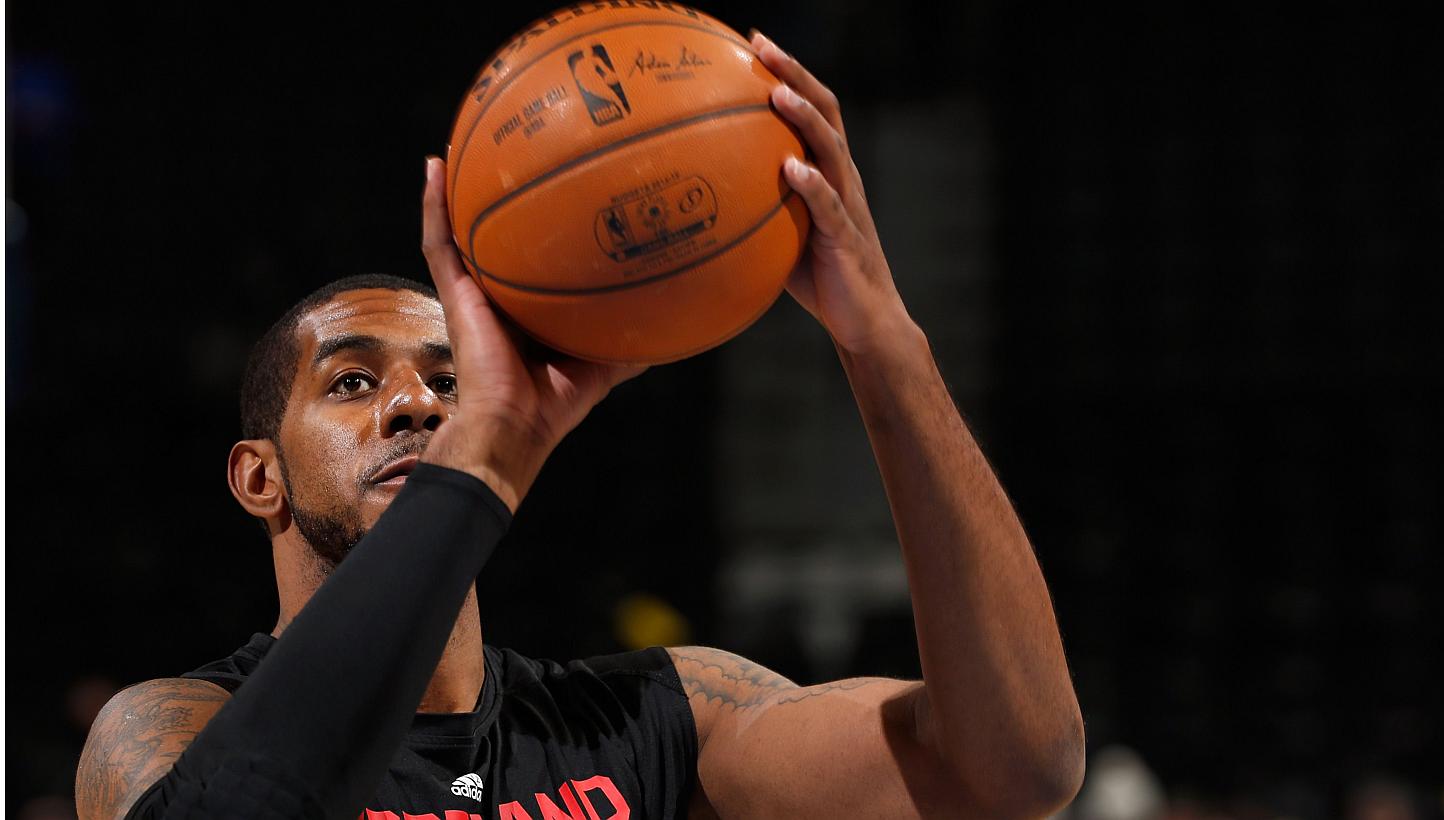 Portland Trail Blazers forward LaMarcus Aldridge could miss up to two months of the 2014-15 National Basketball Association season with a thumb injury, the team announced on Thursday. -- PHOTO: AFP&nbsp;