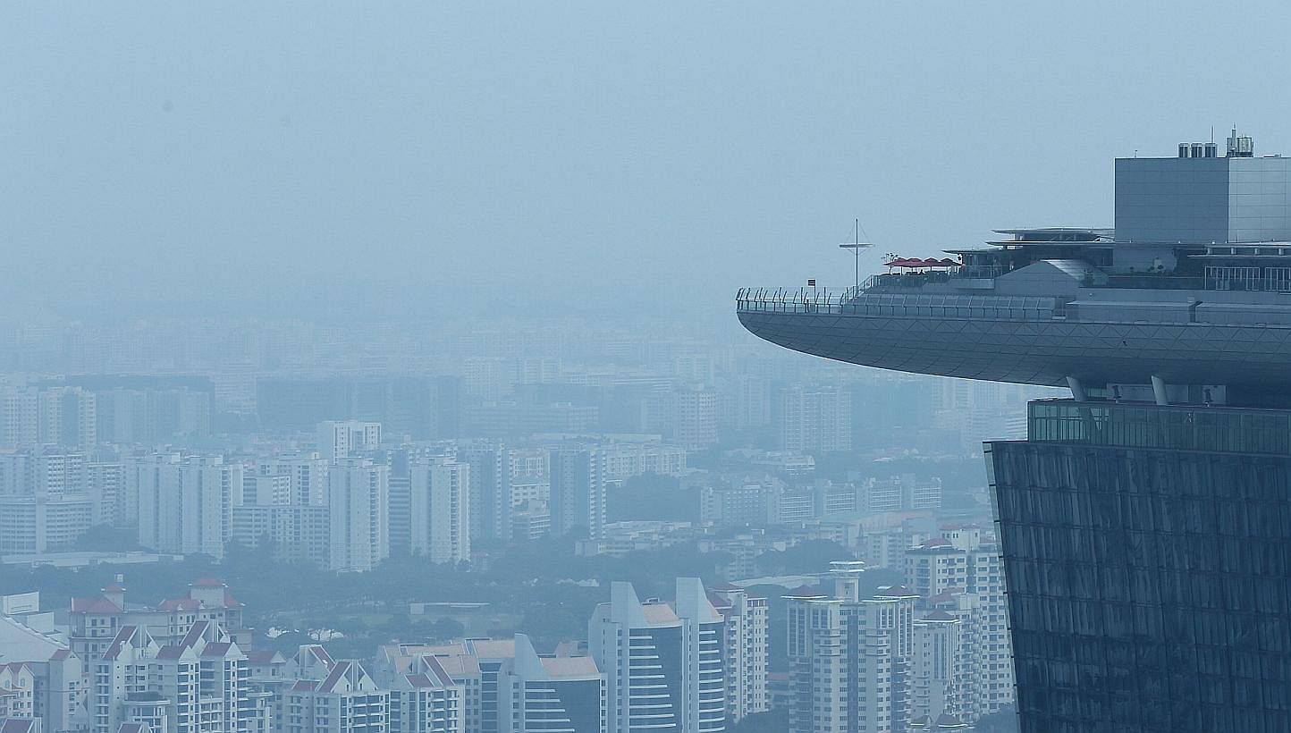 The view from the Marina Bay Financial Tower at 9.20am on Jan 26, 2015. -- ST PHOTO: NEO XIAOBIN