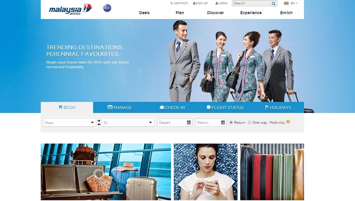 The restored Malaysia Airlines website at 7pm. -- PHOTO: SCREENGRAB FROM WWW.MALAYSIAAIRLINES.COM