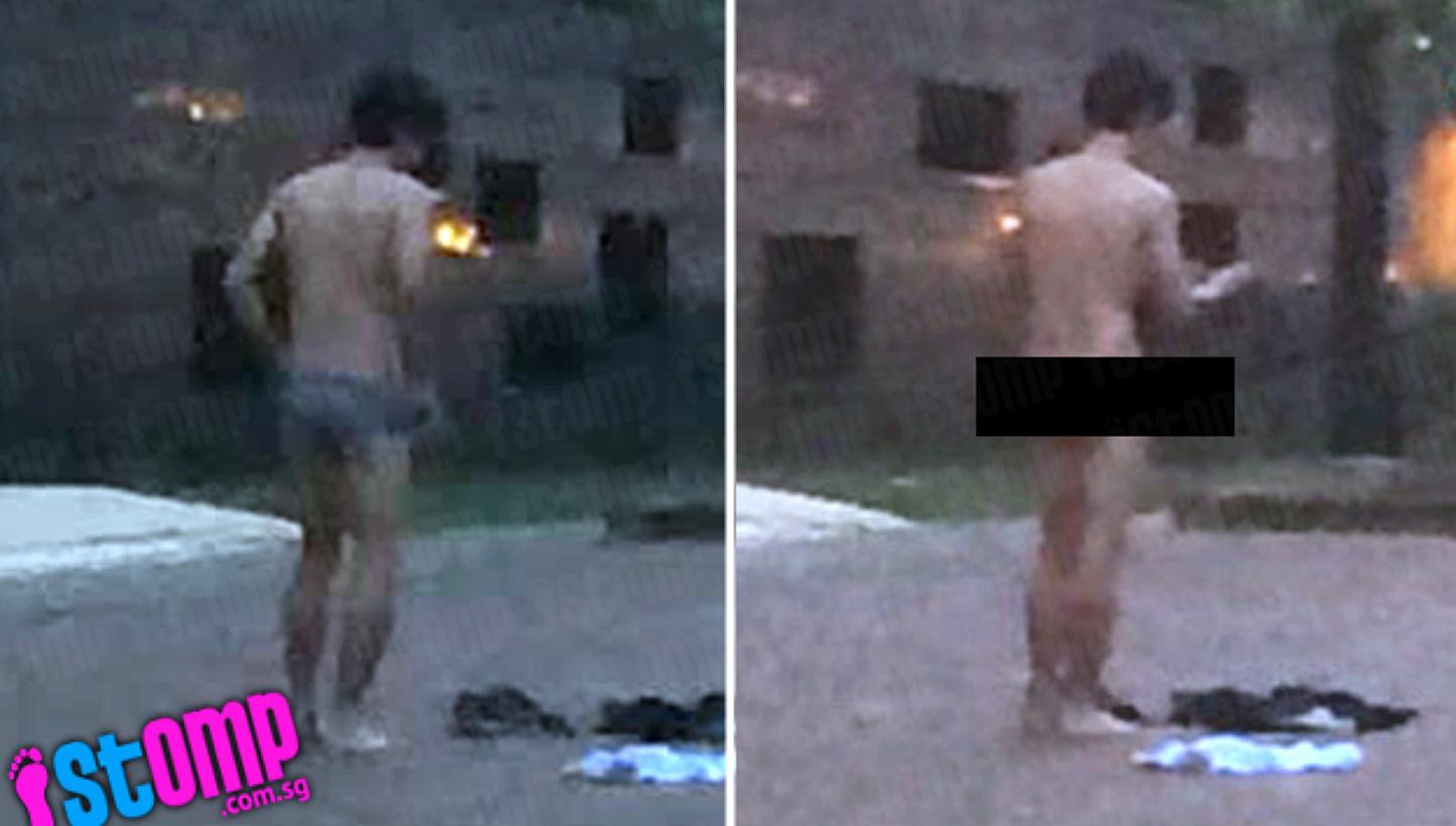 Photos of the man removing his clothes outside of the Lasalle College of the Arts. -- PHOTO: STOMP