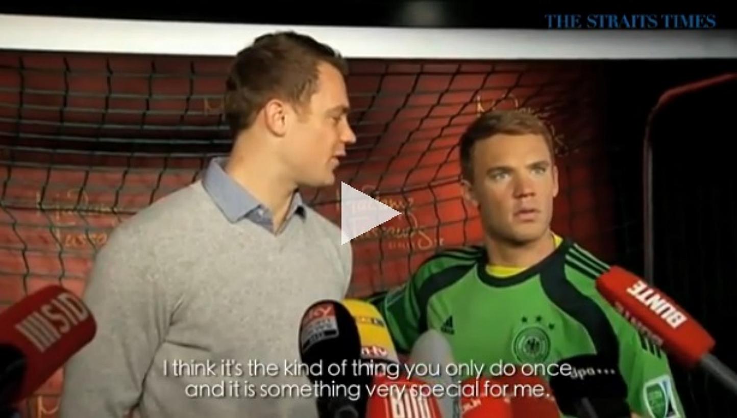 Germany had two Manuel Neuers in goal on Monday (Jan 26) - the real one and his wax likeness unveiled at Berlin's Madame Tussauds. -- PHOTO: SCREENGRAB FROM VIDEO