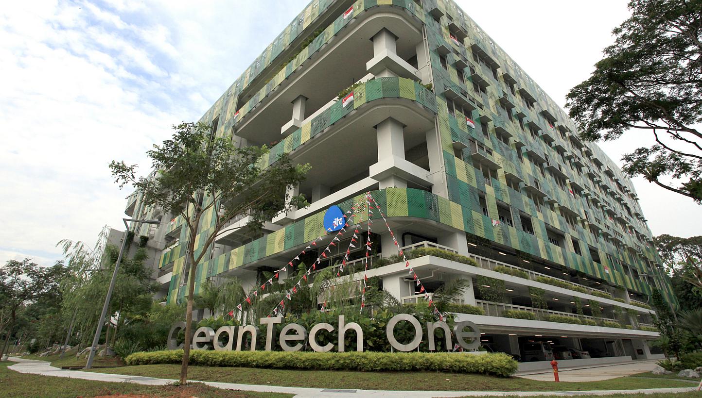 The CleanTech One building located within CleanTech Park, a 50-ha eco-business and technology park developed by JTC. -- PHOTO: ZAOBAO