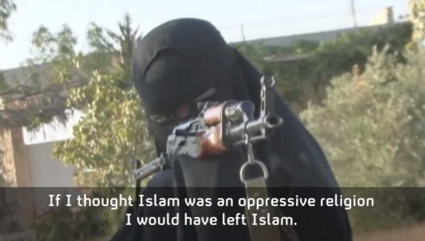A screenshot from a Channel 4 News online report about women joining ISIS.&nbsp;Western women who join Islamic State in Iraq and Syria militants are driven by the same ideological passion as many male recruits and should be seen as potentially danger