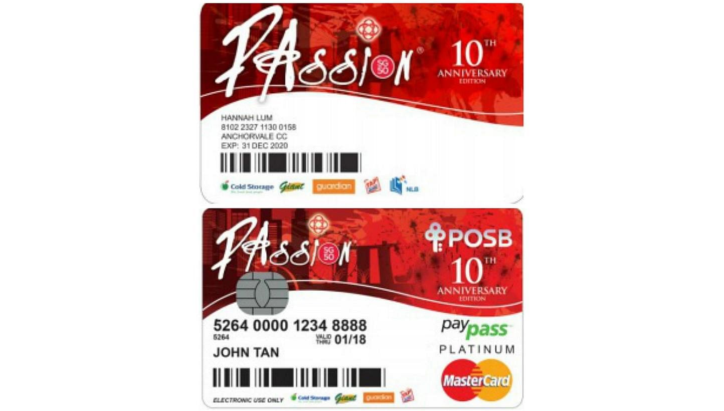 The SG50 commemorative edition PAssion card (top), which can be used as an EZ-link card, and commemorative edition PAssion POSB debit card. -- PHOTO: PEOPLE'S ASSOCIATION&nbsp;