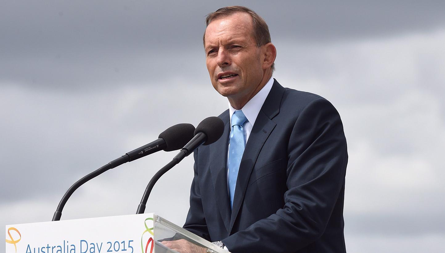 Australian Prime Minister Tony Abbott speaks during the Australia Day celebrations in Canberra, Australia on Jan 26, 2015. Australia's opposition Labor party pulled off an electoral upset on Saturday and looks set to oust the ruling Liberal-Nati