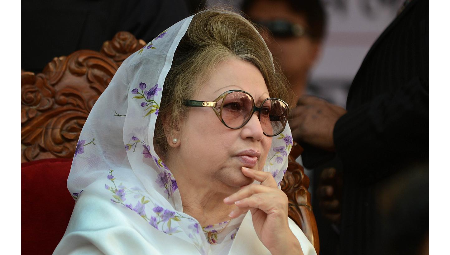 In this photograph taken on Jan 20, 2014, Bangladesh's main opposition leader and Bangladesh Nationalist Party (BNP) chairperson Khaleda Zia attends a rally in Dhaka.&nbsp;Bangladesh authorities on Saturday cut the power to opposition leader Khaleda 