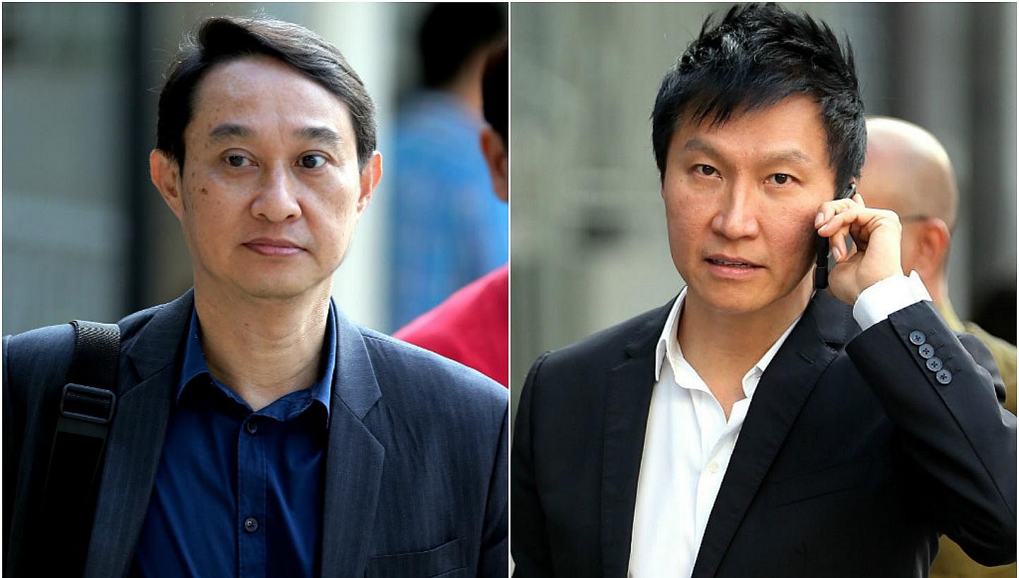 City Harvest Church's former fund manager Chew Eng Han (left) on Monday accused founding pastor Kong Hee (right) of lying to the court over the level of control he had over the Crossover Project. -- ST PHOTOS: WONG KWAI CHOW