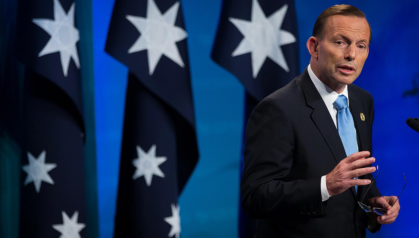 Australia's conservative Prime Minister Tony Abbott, in a key speech to the National Press Club in Canberra on Monday, said his government will focus on jobs and families in new policies. -- PHOTO: BLOOMBERG