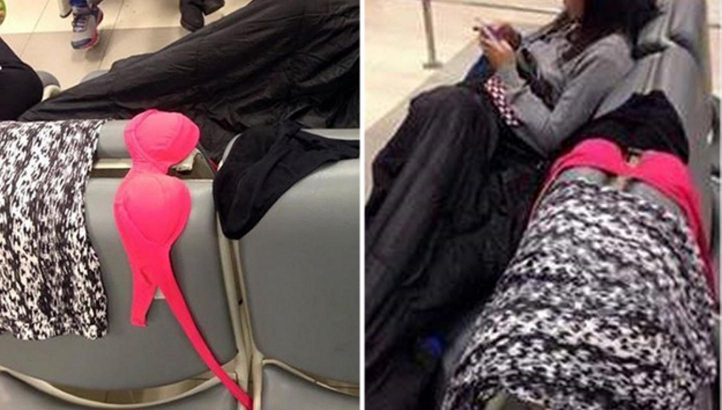The female tourist from China airing her underwear at Chiang Mai Airport. -- PHOTO: STOMP VIA COCONUTS BANGKOK&nbsp;