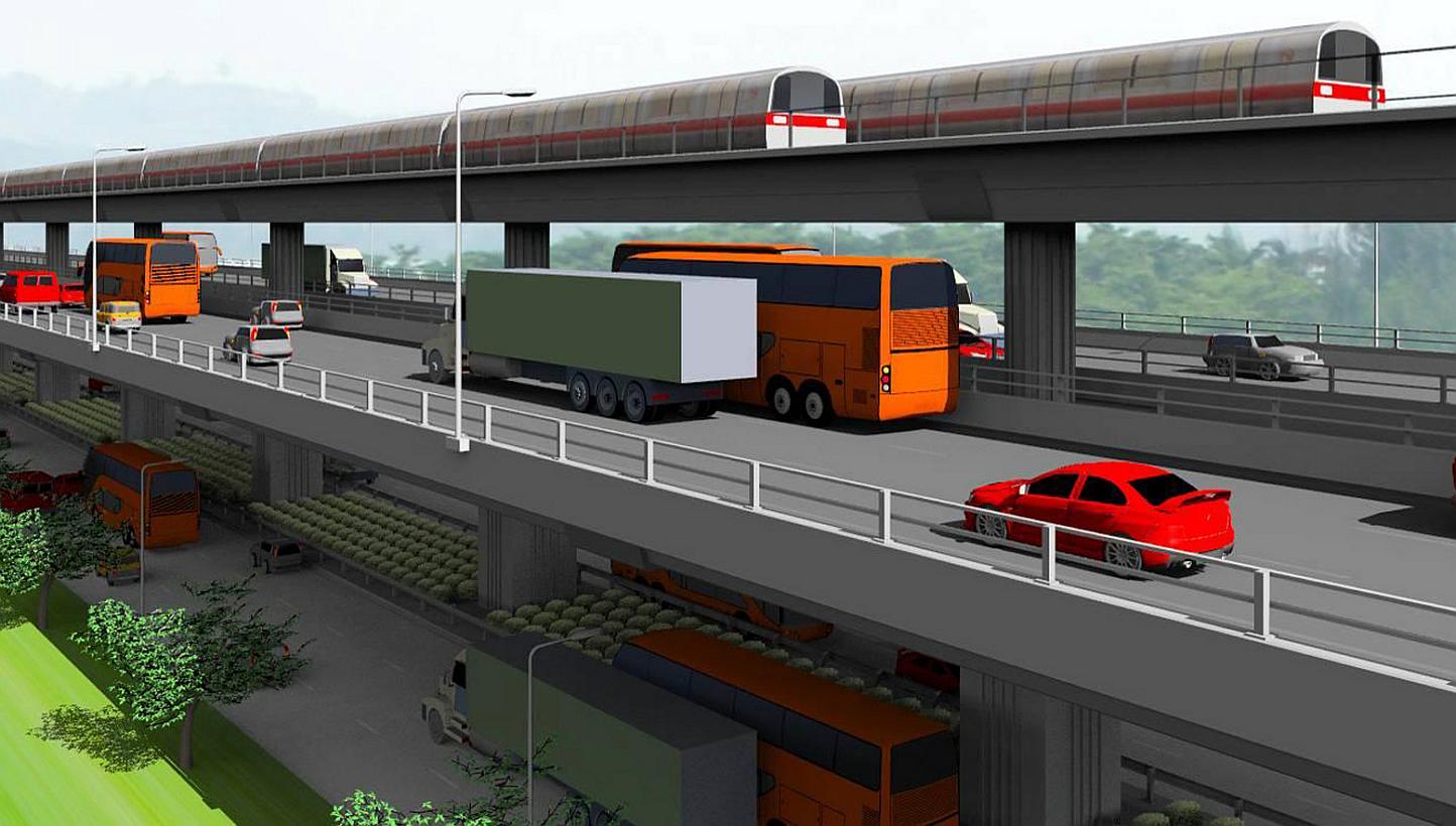 An artist's impression of the Tuas West Extension, which goes over the Ayer Rajah Expressway viaduct. -- PHOTO: LTA