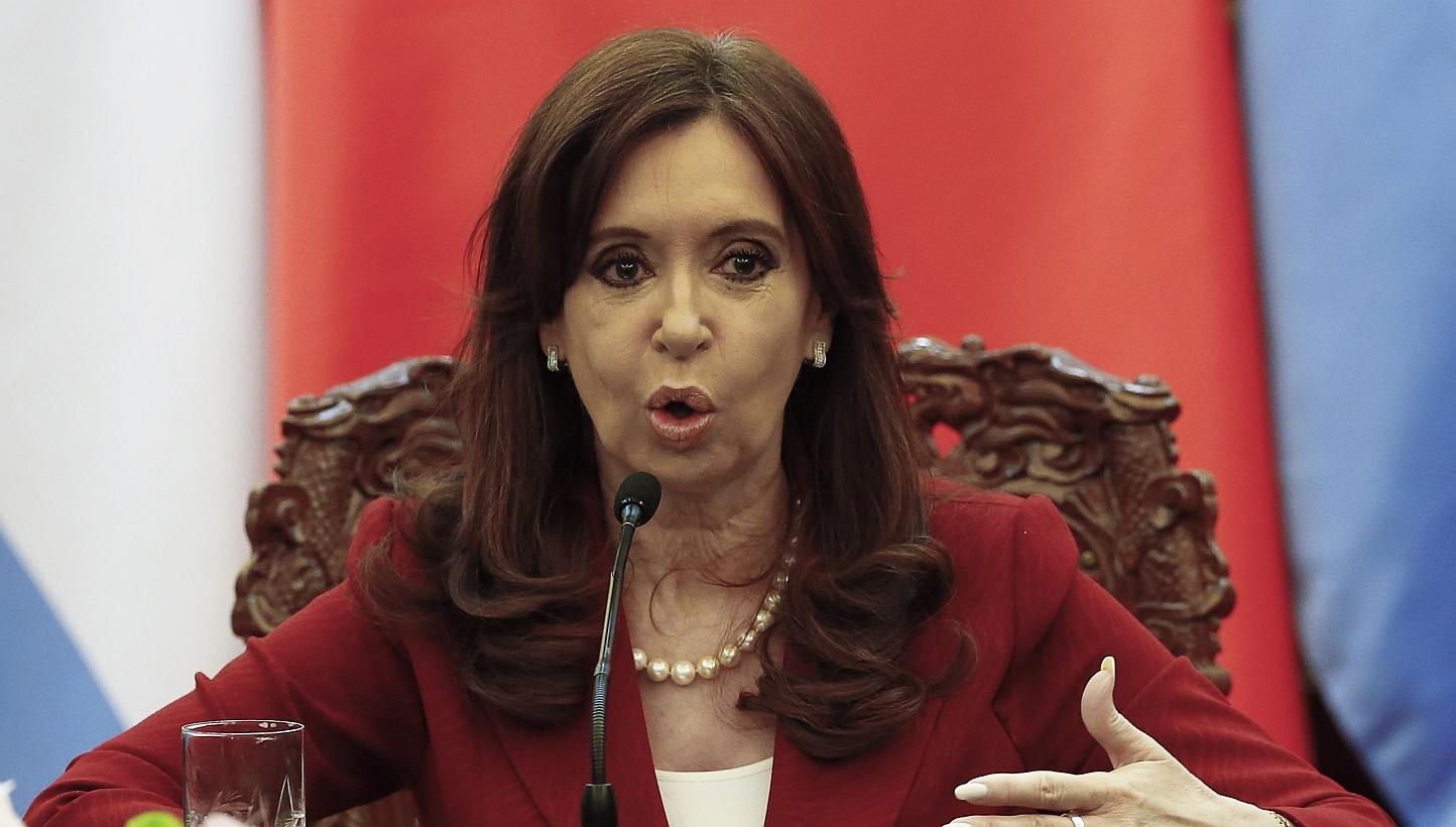 Argentinian President Cristina Kirchner delivering a statement during a signing ceremony with Chinese President Xi Jinping at the Great Hall of the People in Beijing on Feb 4, 2015. -- PHOTO: REUTERS