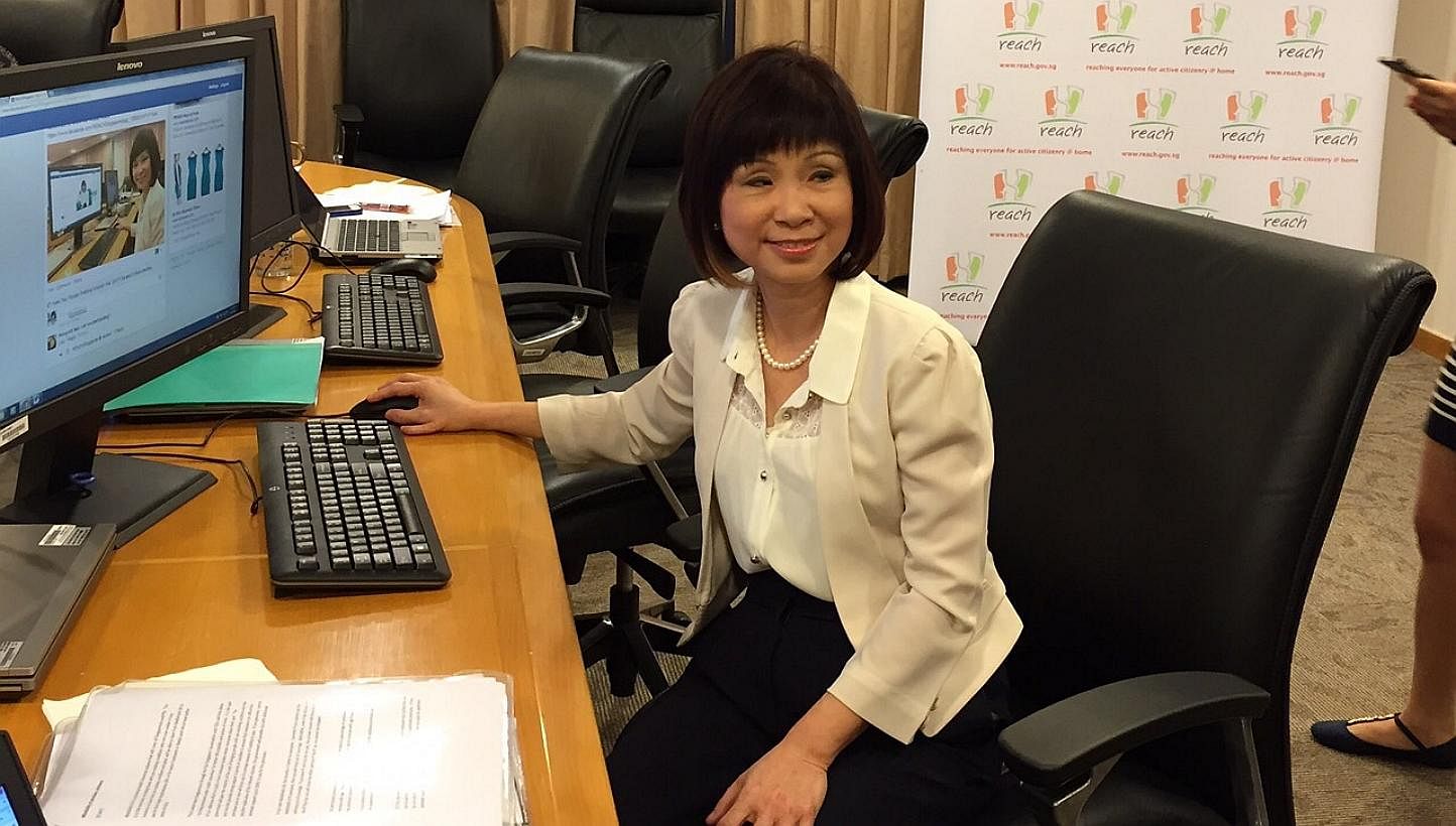 Senior Minister of State for Health and Manpower Amy Khor during the MediShield Life Facebook dialogue on Thursday in which she clarified queries from members of the public.&nbsp;-- PHOTO: REACH&nbsp;