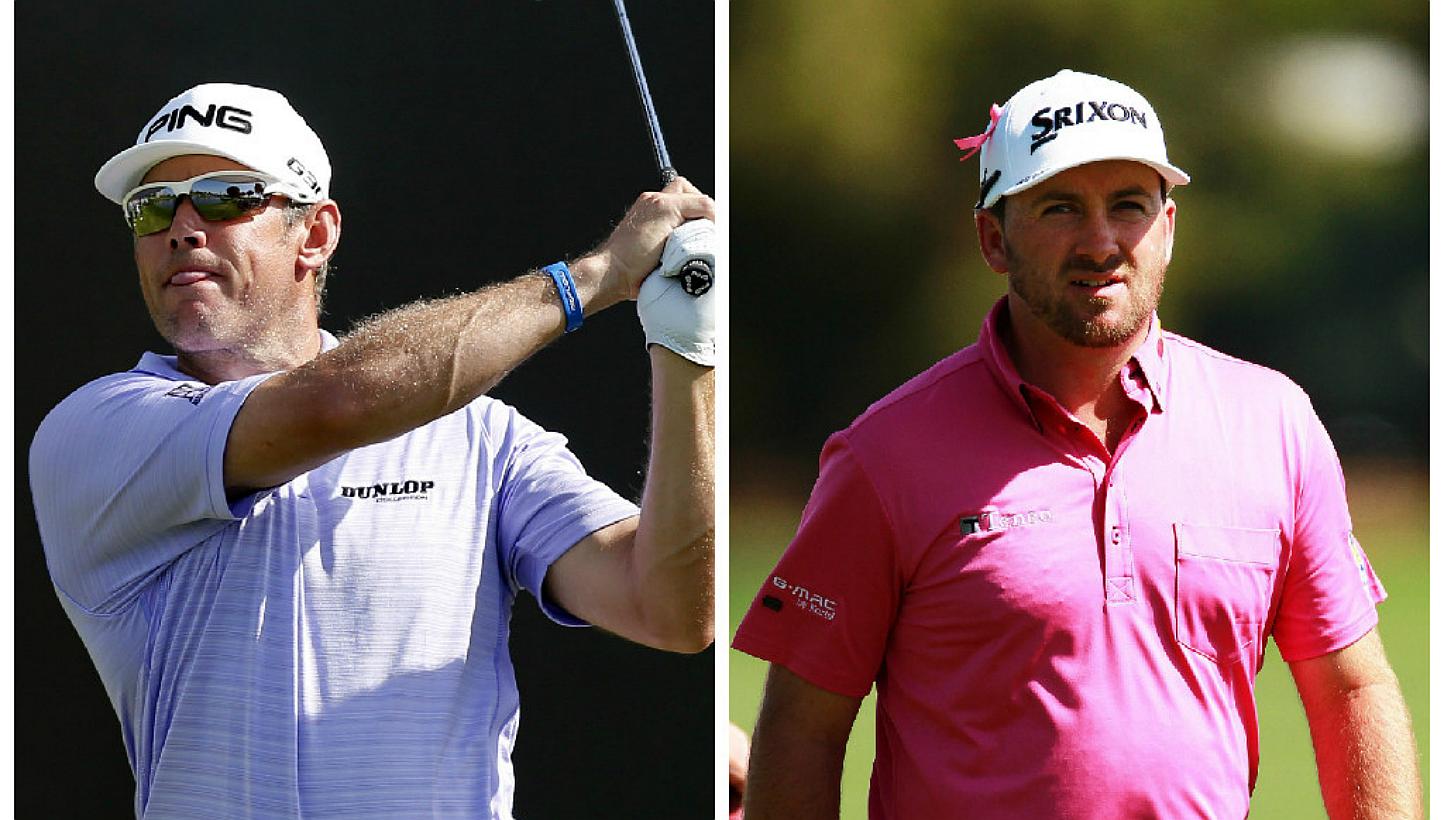 Former world No.1 Lee Westwood (left)&nbsp;made a good start to his Malaysian Open title defence on Thursday, Feb 5, 2015, sharing the first-round lead with Ryder Cup team-mate Graeme McDowell (right) on six-under 66. -- PHOTOS:&nbsp;REUTERS, EPA