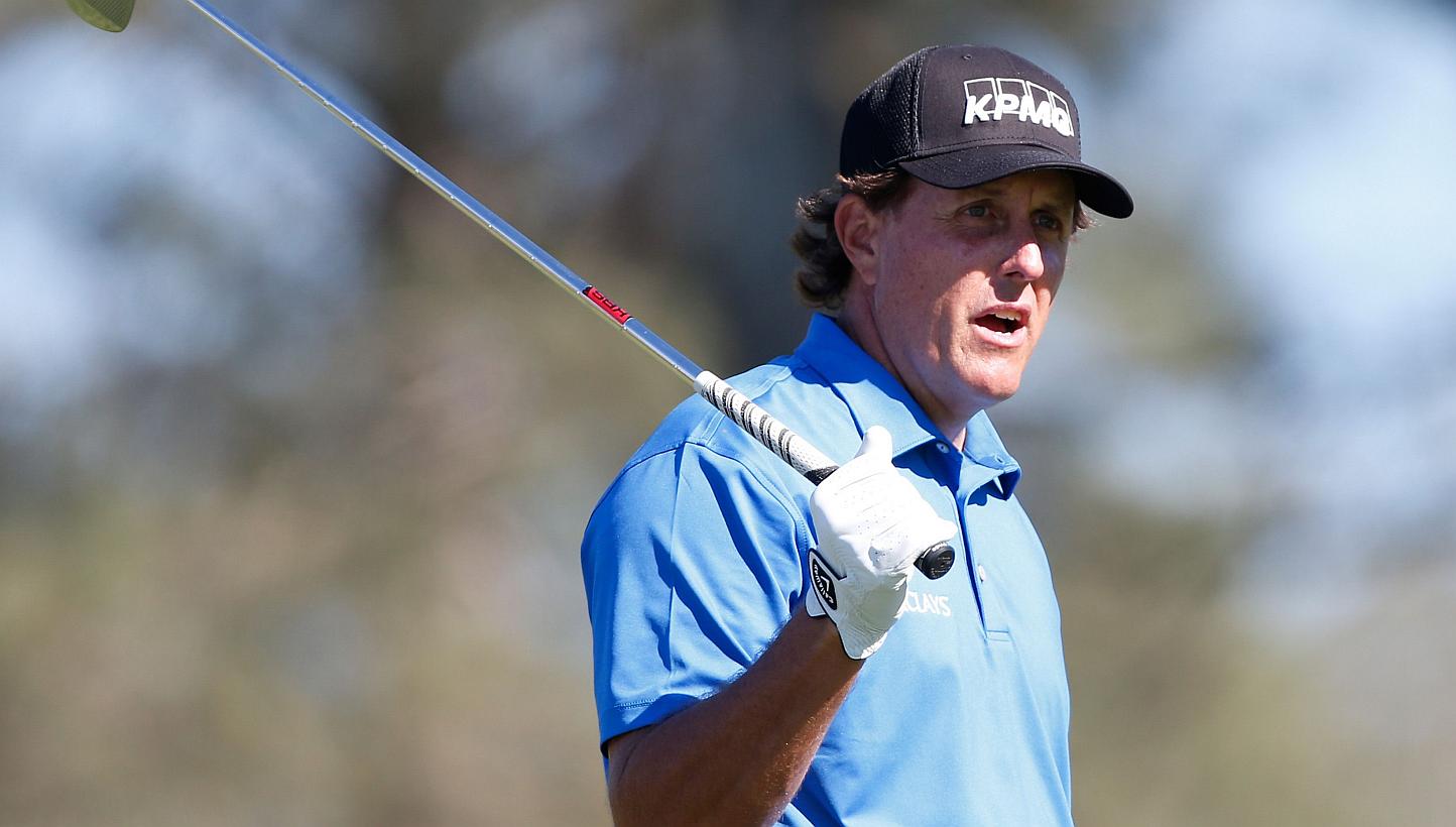 Phil Mickelson prepares to play his tee shot on the seventh hole of the north course during round two of the Farmers Insurance Open at Torrey Pines Golf Course on Feb 6, 2015, in La Jolla, California. Mickelson has joined Tiger Woods as weekend casua