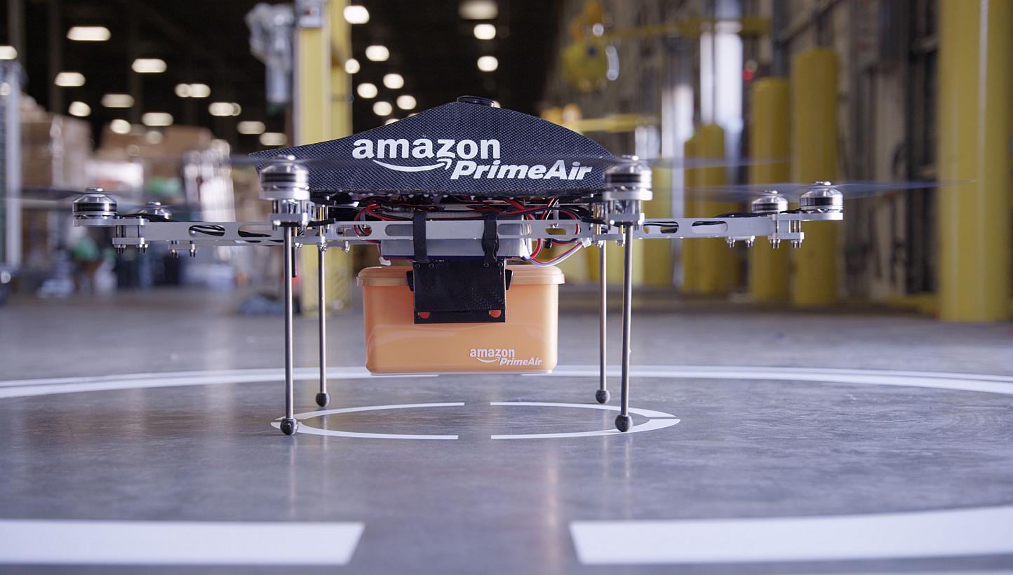 The Amazon.com Inc. Prime Air octocopter is seen at an undisclosed location in this undated handout photograph. The use of drones for goods delivery is unlikely to happen anytime soon as US authorities concluded that small drones for hire must be flo