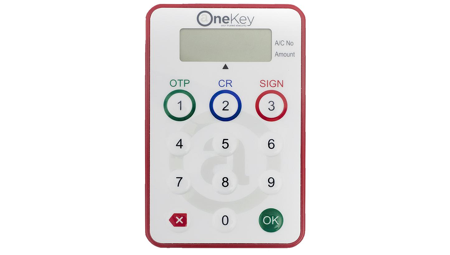 All Singapore citizens and permanent residents can soon register for the OneKey calculator-like token to secure their e-government transactions. -- PHOTO: ASSURITY 