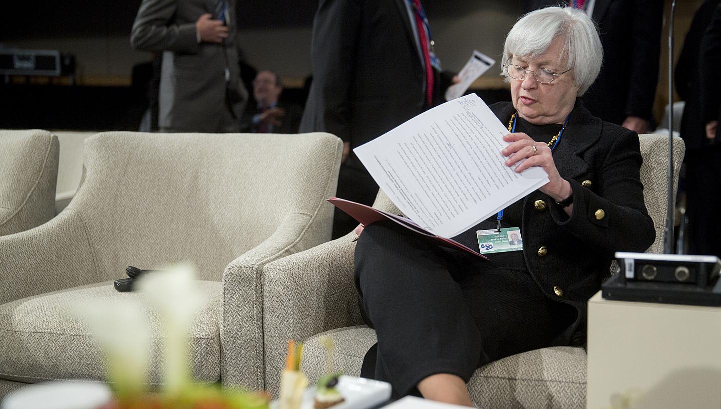 Janet Yellen, chair of the US Federal Reserve, attends an International Monetary Fund Committee (IMFC) governors meeting at the International Monetary Committee (IMF) and World Bank Group Annual Meetings in Washington, D.C., U.S., on Oct. 11, 2014. -