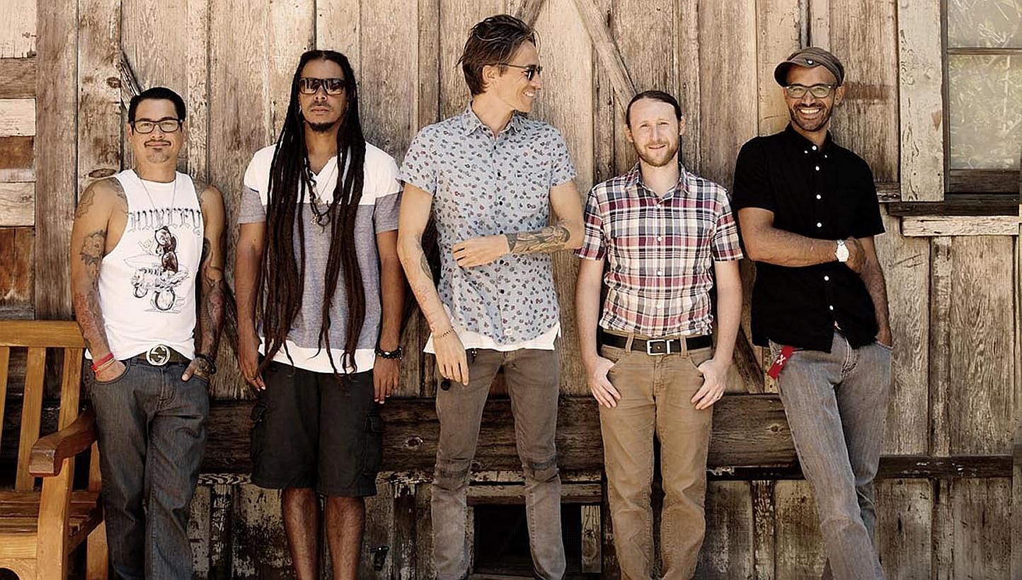 Incubus frontman and lead vocalist Brandon Boyd (centre) on the reunion of the five-man band, which comprise drummer (from left) Jose Pasillas, DJ Chris Kilmore, lead guitarist Mike Einziger and bassist Ben Kenney -- PHOTO: UPSURGE PRODUCTIONS