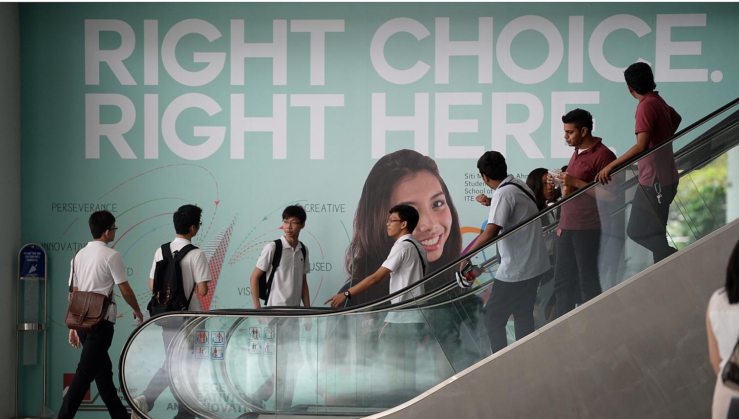 Students at ITE Central College campus in Ang Mo Kio. At the end of the Earn and Learn programme, an ITE graduate would have gained industry experience and a diploma, while a polytechnic graduate would have obtained an advanced or specialist diploma.