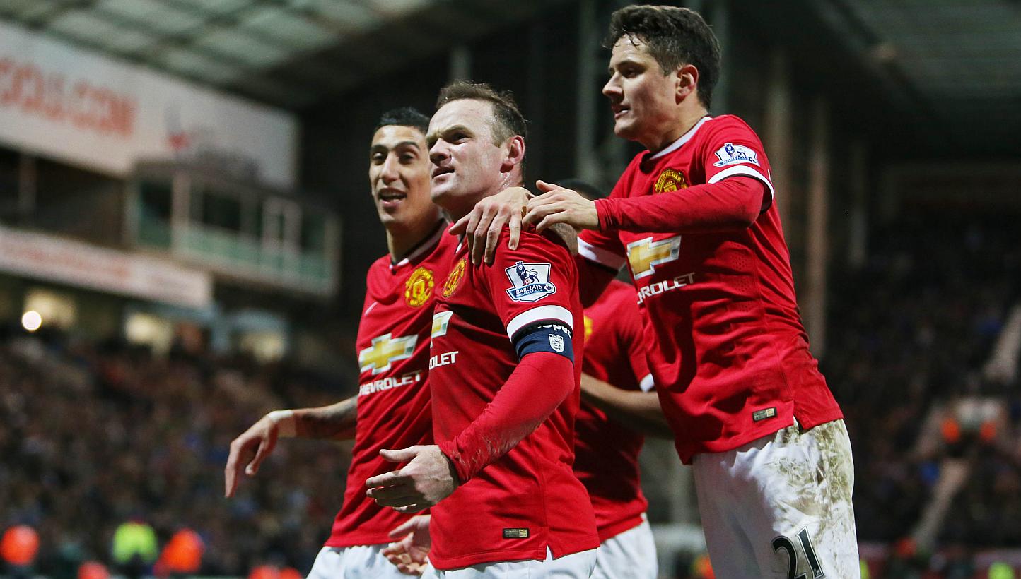 Manchester United's Wayne Rooney (centre) celebrates scoring their third goal with Angel Di Maria (left) and Ander Herrera during their FA Cup match against Preston North End on Feb 16, 2015.&nbsp;Di Maria is a great player and will rediscover his be