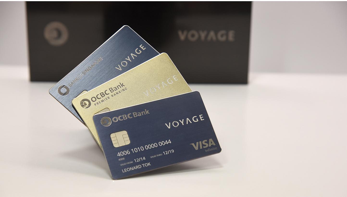 OCBC's Voyage series of credit cards. The bank has set itself the ambitious target of having the largest credit card business within the next five years. -- PHOTO: OCBC 