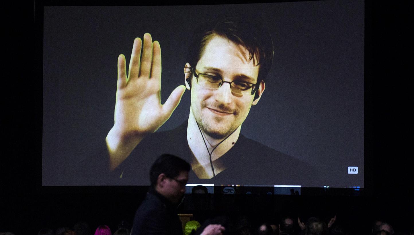 Former US National Security Agency contractor Edward Snowden appears live via video during a student organised world affairs conference at the Upper Canada College private high school in Toronto on Feb 2, 2015. The fugitive whistleblower now wishes t