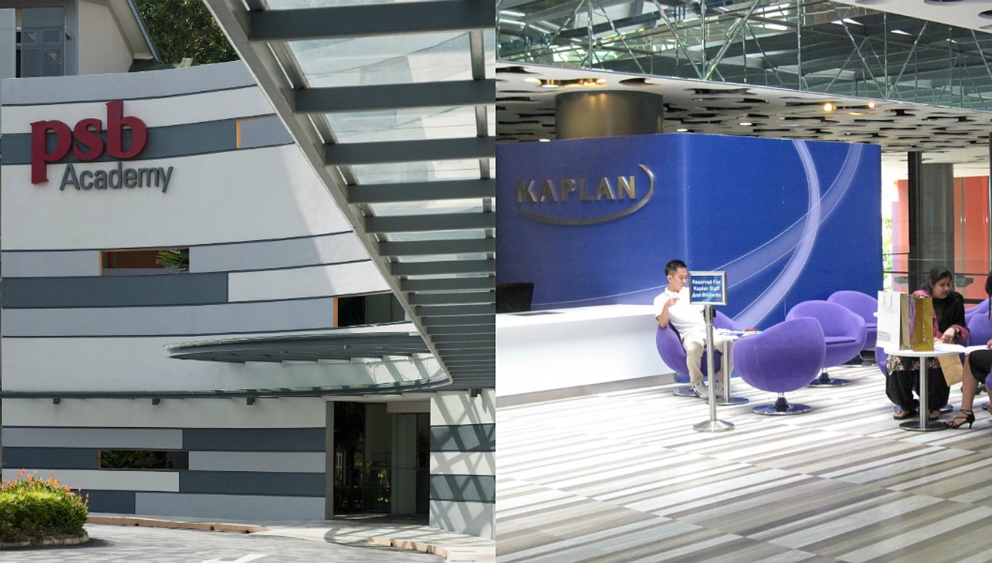 Campus of PSB Academy (left) and the lounge area of Kaplan Higher Education Academy (right). In the last two to three years, private institutions are moving beyond offering business and management degrees and have brought in more degree courses in ni