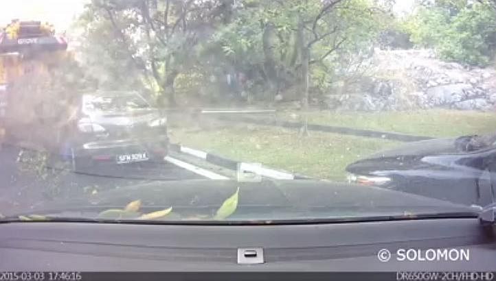 An onboard camera capturing the moment when a tree fell on a car. -- PHOTO: SCREENGRAB FROM YOUTUBE