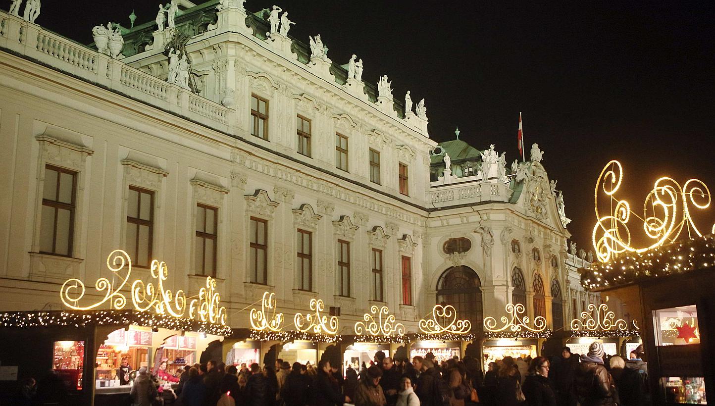 The Belvedere palace is pictured behind an advent market in Vienna on Dec 15, 2014. Vienna, Austria's elegant capital on the Danube river, has again been commended as offering the best quality of life of any city in the world. -- PHOTO: REUTERS