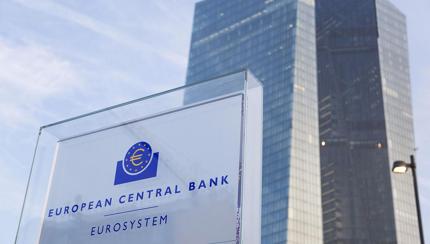 A sign sits outside the new headquarters of the European Central Bank (ECB) in Frankfurt, Germany, on Feb 13, 2015. Keen to keep a low profile over the Greek crisis, the ECB will focus on improved growth prospects when it meets on Thursday and unveil
