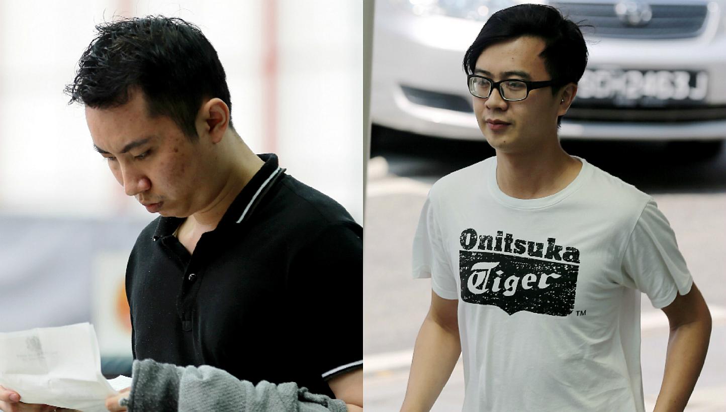 Two of the suspects are Tan Teck Seng (left) and Kelvin Lim Qi Xian (right), both 27, who were charged with knowingly living off the earnings of a 22-year-old Vietnamese prostitute. -- ST PHOTOS: WONG KWAI CHOW&nbsp;