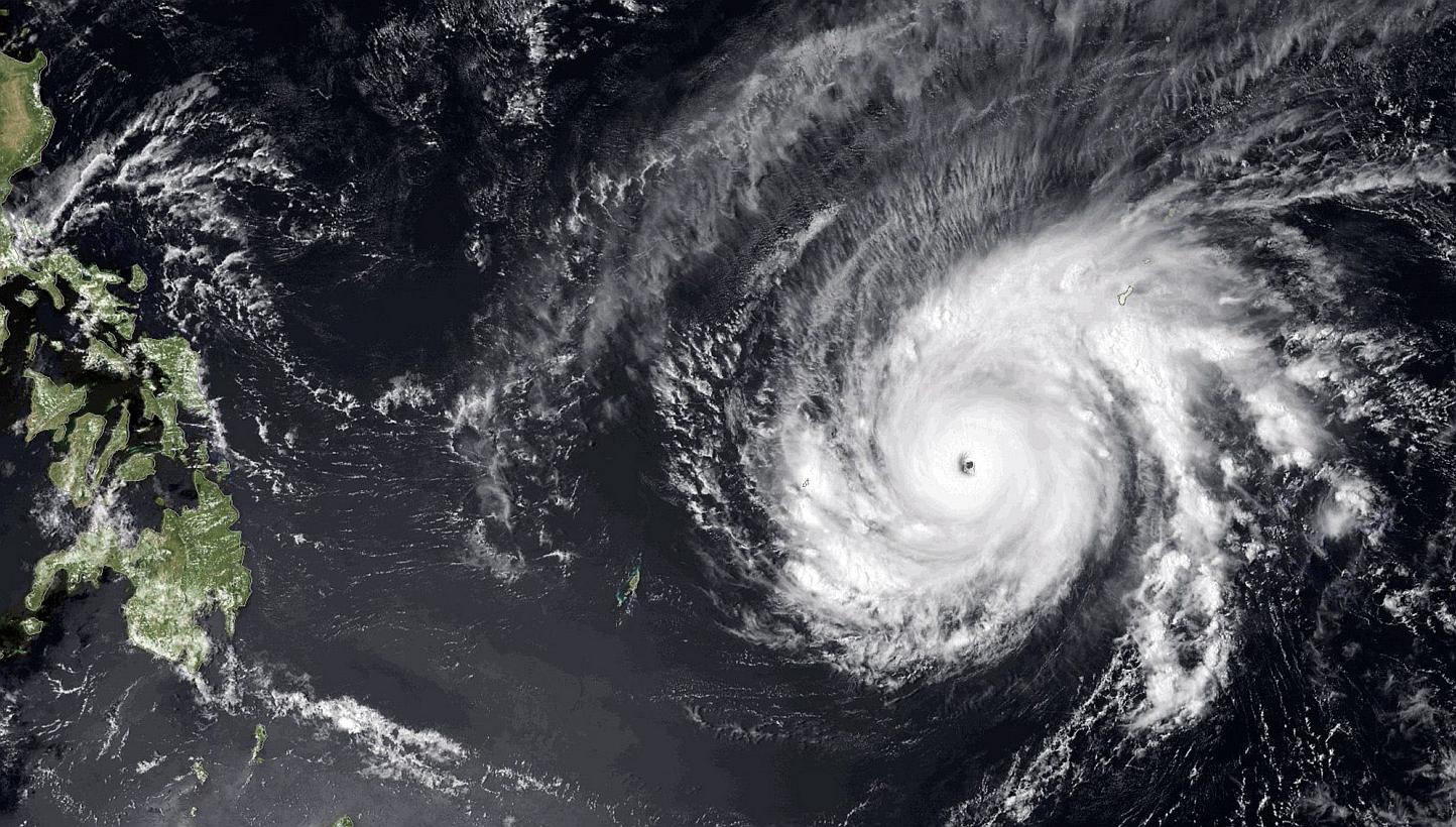 This satellite image on March 31, 2015 shows Super Typhoon Maysak tracking west-northwestward towards the Philippines. -- PHOTO: AFP 