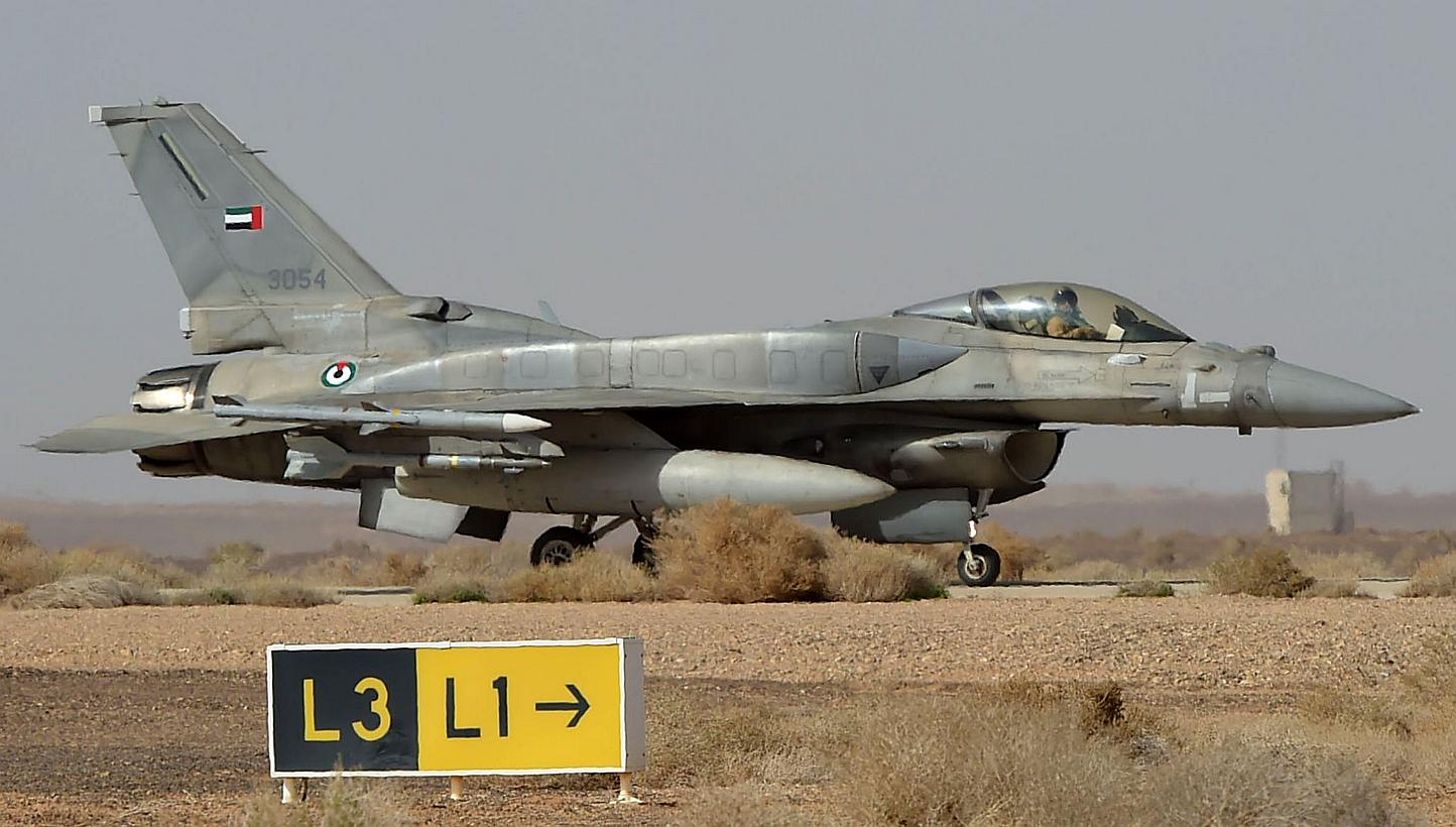 An F-16 jet belonging to the UAE armed forces. US President Barack Obama has approved the delivery of a dozen F-16 aircraft to Egypt that had been frozen after a military-led takeover. -- PHOTO: AFP